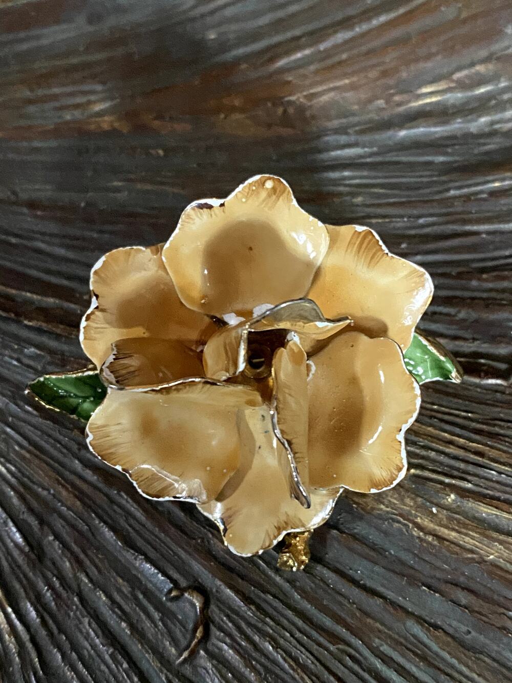 Gold Tone Layered Flower Petal Pin Vintage Mid Century Jewelry Statement Gift